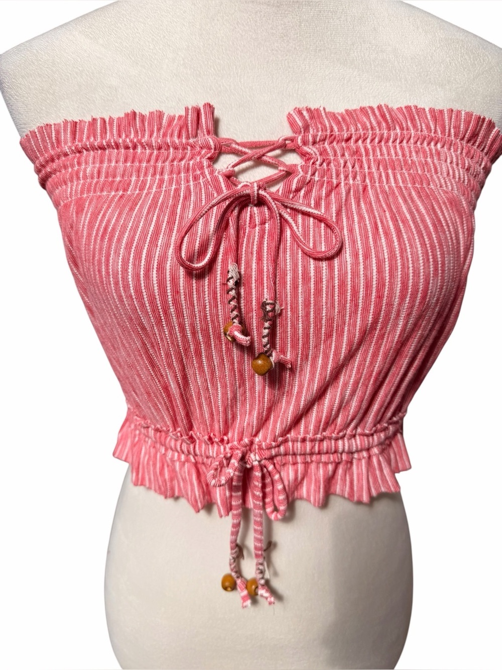 Free People "We The Free" XS Peppermint Tube Top Red White Striped Boho Festival